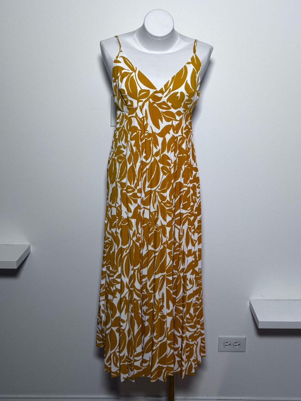 Lush Yellow & Cream Midi Dress w/ Pleating Small EUC